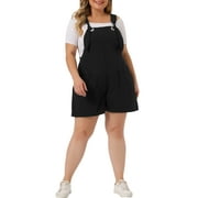 Unique Bargains Women's Plus Size Sleeveless Square Neck Tie Shoulder Romper Shorts 2X Black